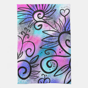 Funny floral art tea towel