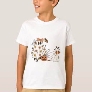Funny Floral Ghost Walking Dog Halloween Ghost Dog T-Shirt