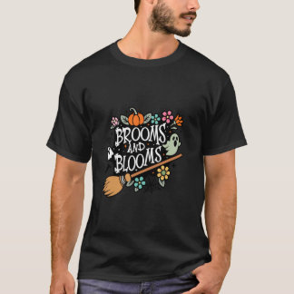 Funny Floral Halloween Brooms And Blooms Cute Ghos T-Shirt