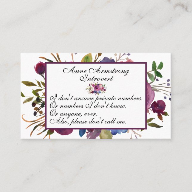 Funny Floral Introvert Business Card (Front)