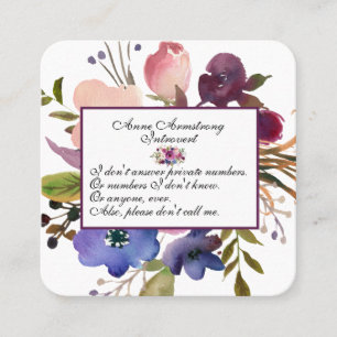 Funny Floral Introvert Square Business Card