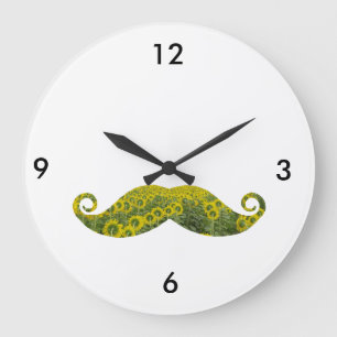 Funny Floral Moustache Round (Large) Wall Clock