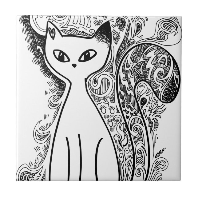 Funny floral pattern cats tile (Front)
