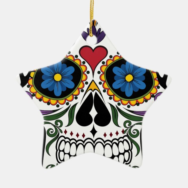 Funny Floral Skull Ceramic Tree Decoration (Front)