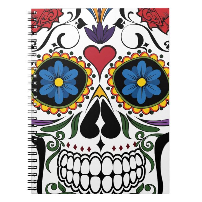 Funny Floral Skull Spiral Notebook (Front)