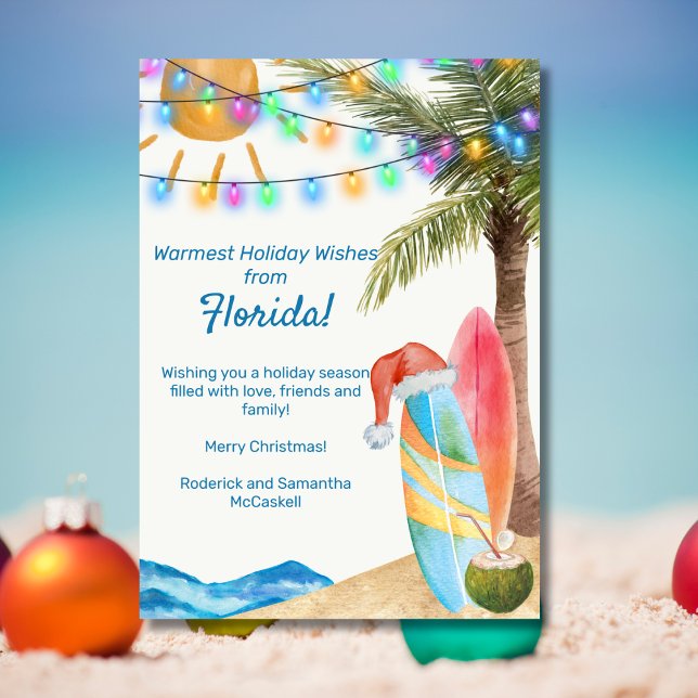 Funny Florida Sandy Beach Surf Boards Christmas Holiday Card (Creator Uploaded)
