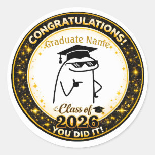 Funny Flork Graduate Custom Name Class of 2026 Sti Classic Round Sticker