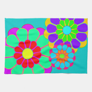 Funny Flower Power Bloom I II III Tea Towel