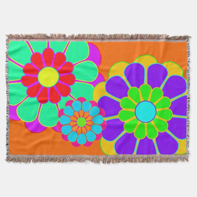 Funny Flower Power Bloom I II III Throw Blanket (Front)