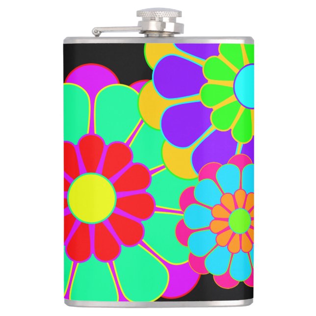 Funny Flower Power Bloom I II III + your idea Hip Flask (Front)