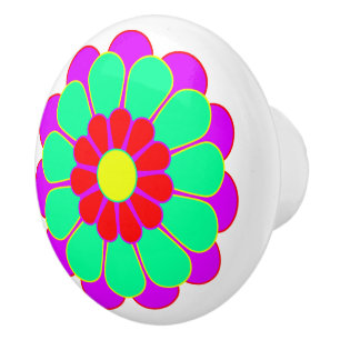 Funny Flower Power Bloom I + your backgr. & idea Ceramic Knob
