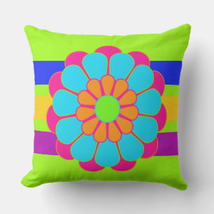 Funny Flower Power Bloom III + coloured stripes Outdoor Cushion