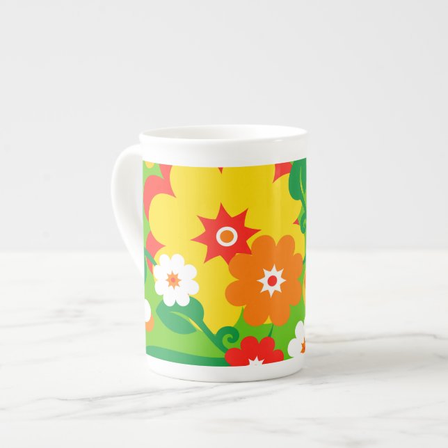 Funny Flower Power Wallpaper Bone China Mug (Front Left)