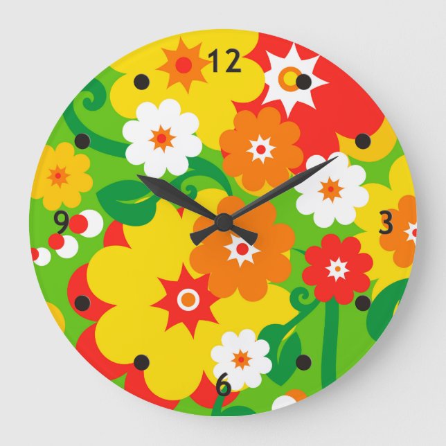 Funny Flower Power Wallpaper Large Clock (Front)