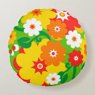 Funny Flower Power Wallpaper Round Cushion