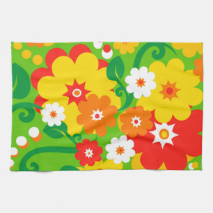 Funny Flower Power Wallpaper Tea Towel