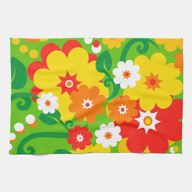 Funny Flower Power Wallpaper Tea Towel (Horizontal)