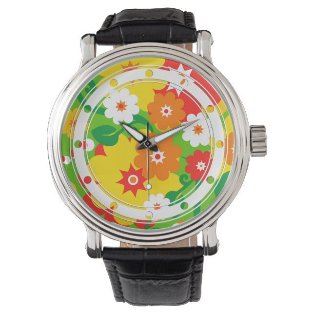 Funny Flower Power Wallpaper Watch (Front)