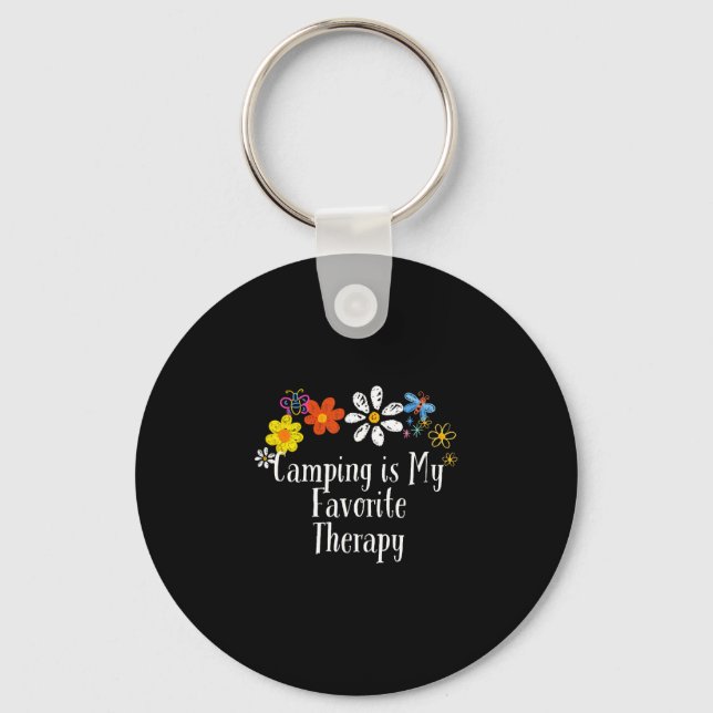 Funny flowers graphic camping is favourite therapy key ring (Front)