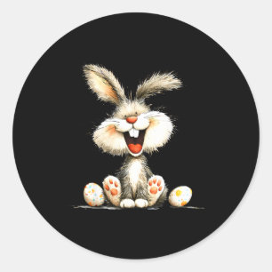 Funny fluffy bunny with wild fur cute rabbit art classic round sticker