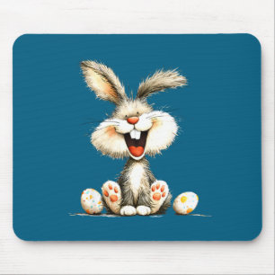 Funny fluffy bunny with wild fur cute rabbit art mouse pad