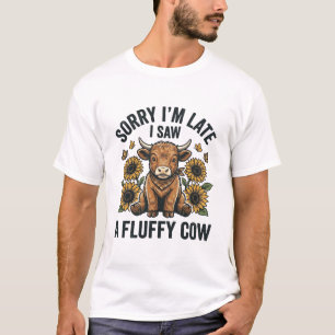 Funny Fluffy Cow Sunflower Vintage Engraving T-Shi T-Shirt