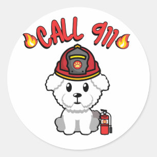 Funny Fluffy dog is a firefighter  Classic Round Sticker