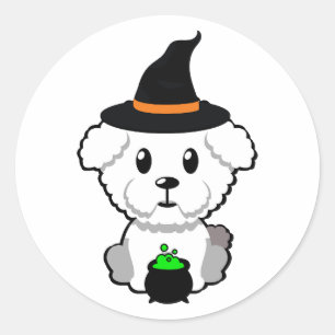 Funny fluffy dog is a witch classic round sticker