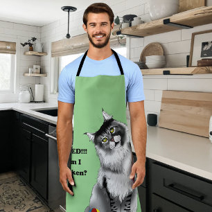 Funny Fluffy Maine Coon Cat Green Humour Apron