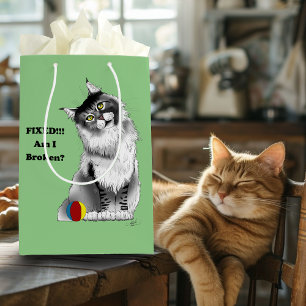Funny Fluffy Maine Coon Cat Green Humour Medium Gift Bag