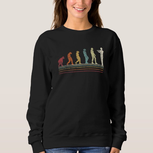 Funny Flute Player Evolution Flautist Retro Vintag Sweatshirt (Front)