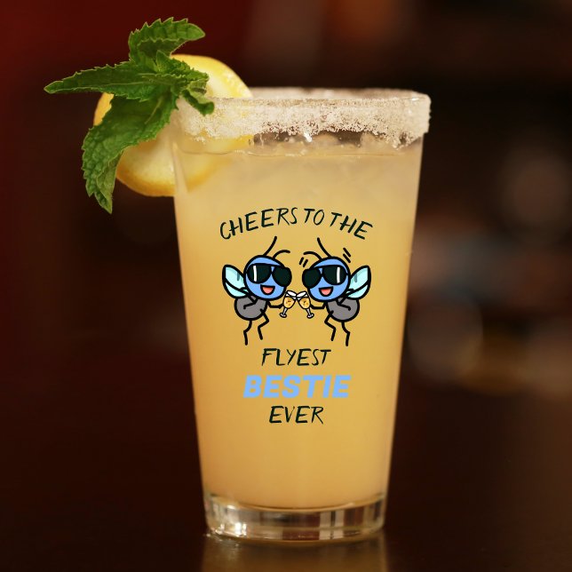 Funny Fly Pun Cheers Best Friend Happy Birthday Glass (Funny Fly Pun Cheers Best Friend Happy Birthday Glass)