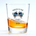 Funny Fly Pun Cheers Best Friend Happy Birthday Shot Glass<br><div class="desc">Looking for a unique way to express your love and humour to your closest confidant? This funny fly pun shot glass is the perfect choice for any best friend on his or her birthday! Customise it by adding your own personal message. Design features two flies wearing sunglasses and proposing a...</div>