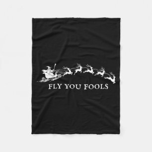 Funny Fly You Fools Santa Sleigh Reindeer Christma Fleece Blanket