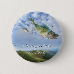 Funny flying fishes Unexpected arrival 6 Cm Round Badge