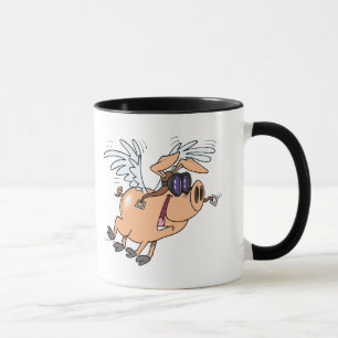 funny flying pig flyer cartoon mug