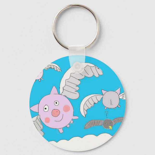 Funny flying pigs key ring (Front)