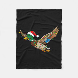 Funny flying santa duck christmas lights animal fleece blanket
