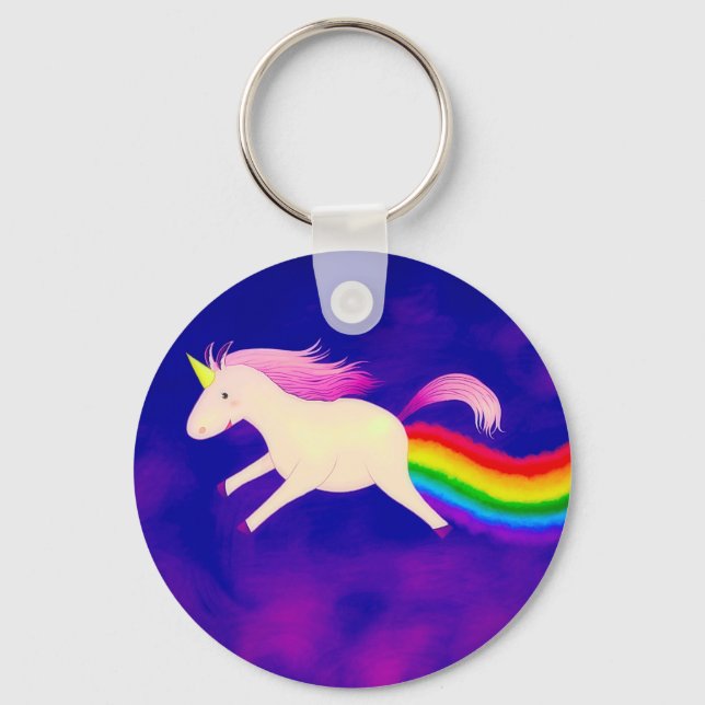 Funny Flying Unicorn Farting a Rainbow Key Ring (Front)
