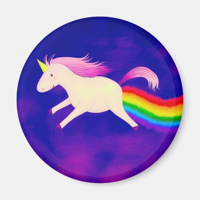 Funny Flying Unicorn Farting a Rainbow Magnet (Front)