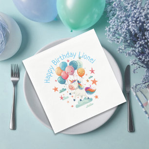 Funny Flying Unicorn Rainbow Colours 1st Birthday Napkin