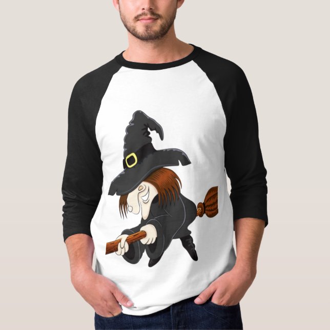 Funny Flying Witch Isolated on White T-Shirt (Front)