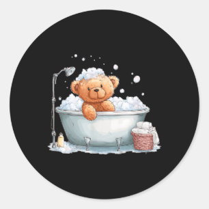 Funny Foam Teddy Bear in Bathtube Costume Classic Round Sticker