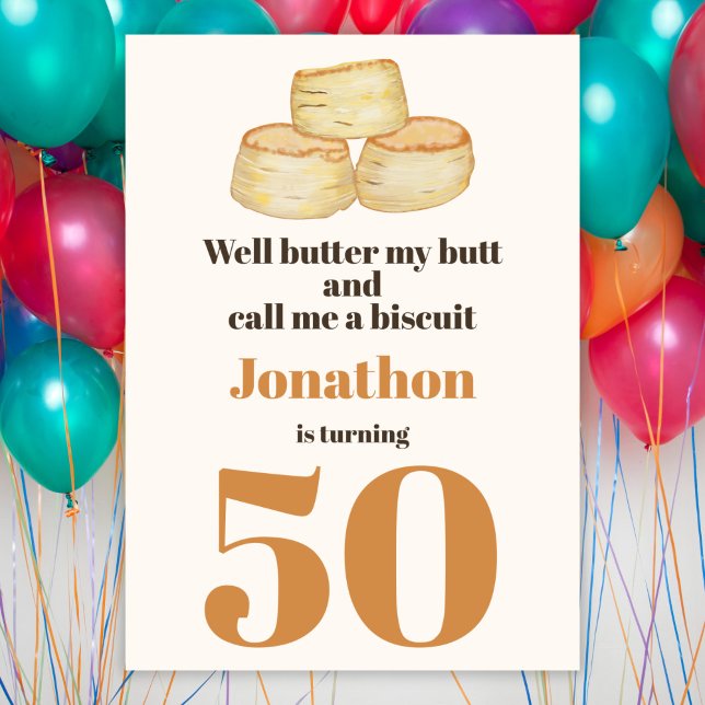 Funny food biscuit quote 50th birthday party invitation (Creator Uploaded)