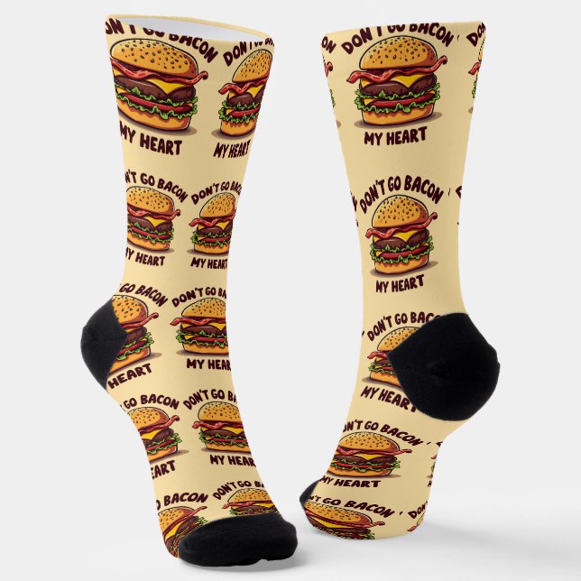 Funny Food Pun Bacon Lover Cheeseburger Design Socks (Angled)