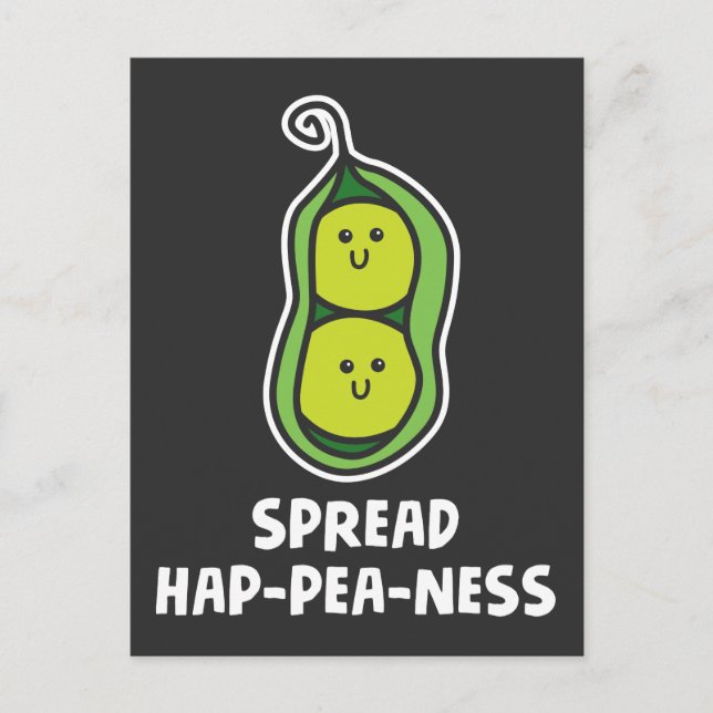 Funny Food Pun Pea Cute Vegetable Joke Happiness Postcard (Front)