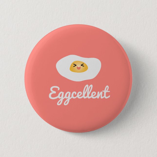 Funny Foodie Cute Egg Eggcellent Humourous Food Pu 6 Cm Round Badge (Front)