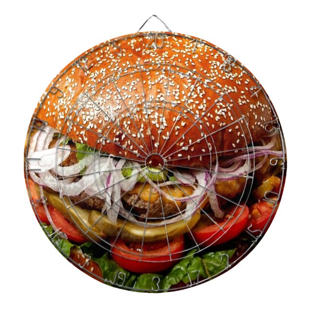 funny foodie novelty cheeseburger hamburger dartboard (Front)