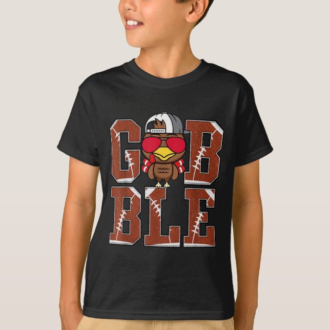 Funny Football Gobble Turkey Thanksgiving Boys Kid T-Shirt (Front)