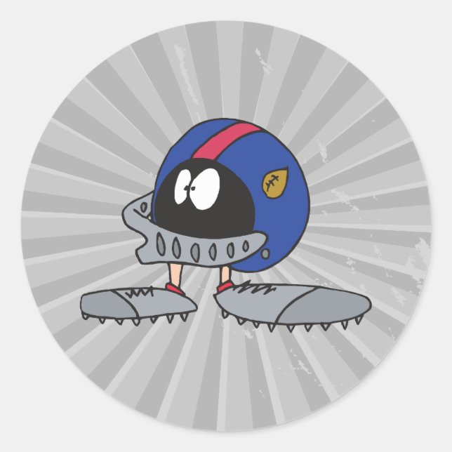 funny football helmet cartoon character classic round sticker (Front)